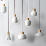Wood & Ceramic LED Pendant Light for Kitchen Dining Room Decor