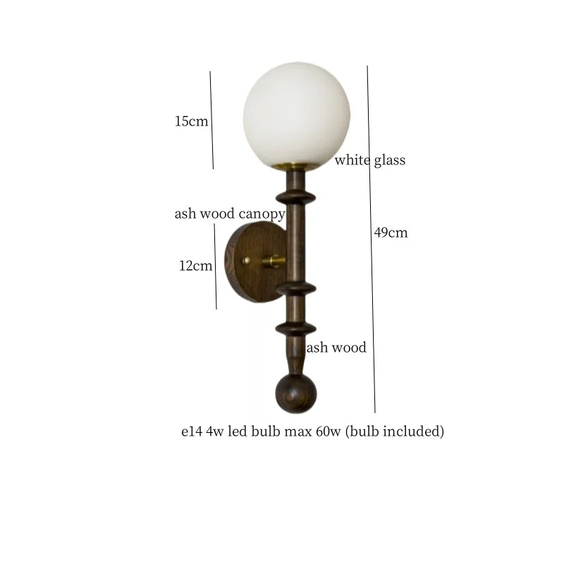 Afralia™ Tawny Glass LED Wall Sconce - Vintage Ash Wood Wandlamp