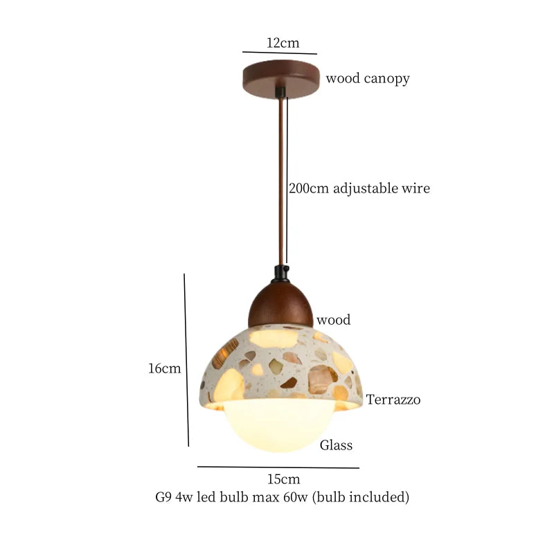 Terrazzo Half Circle LED Hanging Pendant Light Vintage Japanese Style