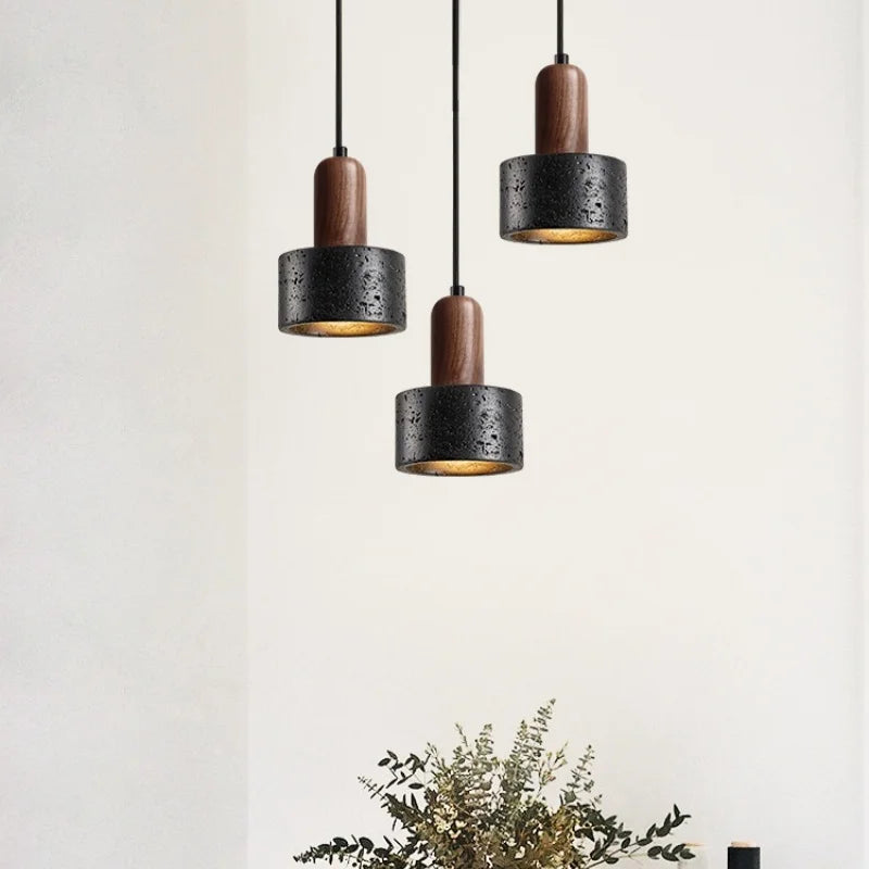 Nordic LED Pendant Lights Black Wood Travertine Hanging Lamp