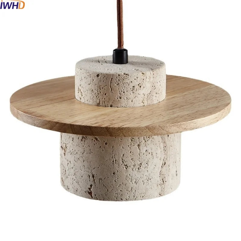 LED Hanging Lamp: Yellow Travertine Japanese Style Pendant Light for Home Decoration