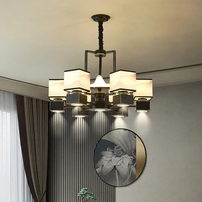 Chinese Zen Marble Chandelier for Living Room, Restaurant, and Bedroom