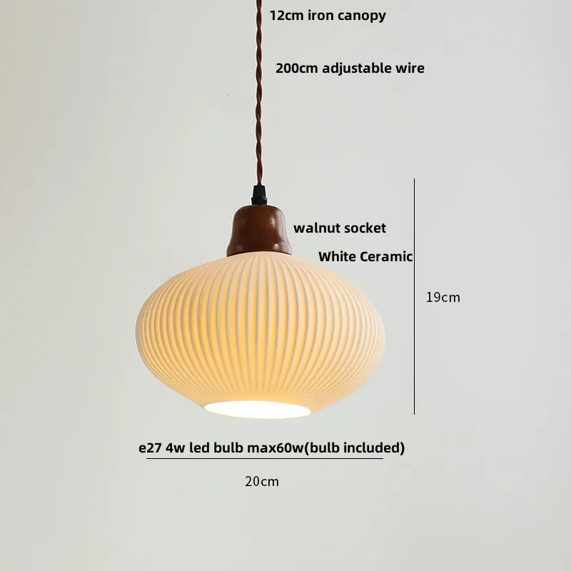 Wood & Ceramic LED Pendant Light for Kitchen Dining Room Decor