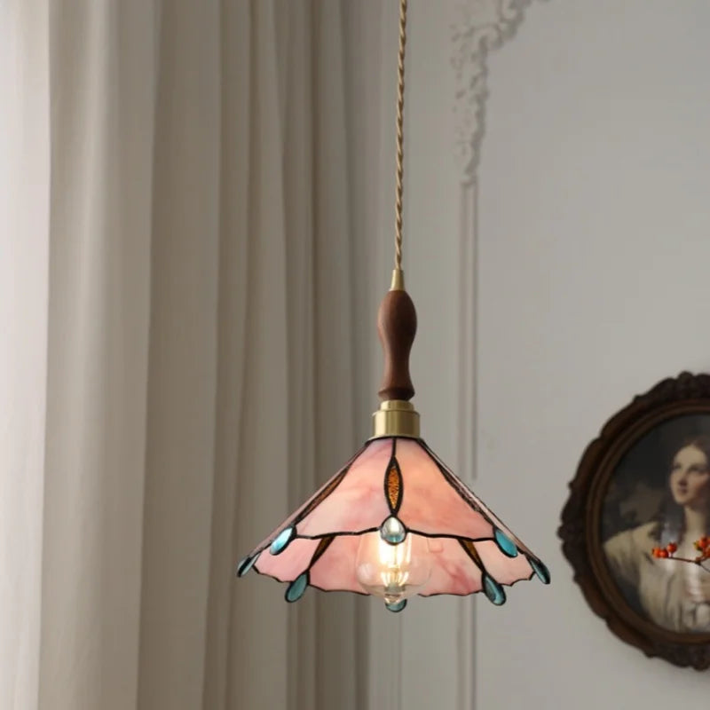 Pink Glass LED Pendant Light Fixture Vintage Style Loft Kitchen Hanging Lamps