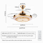 Crystal Invisible Fan Lamp 42-Inch European Living Room Ceiling Fan Chandelier