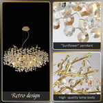 Sun Crystal Gold Lustre Chandelier: Nordic Villa Restaurant LED Ceiling Lamps