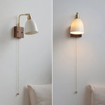 Nordic LED Wall Lights Pull Chain Switch Bedside Lamp Walnut Ash Glass Copper