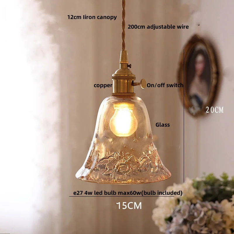 Walnut Wood LED Pendant Light Fixture Glass Hanging Lamp