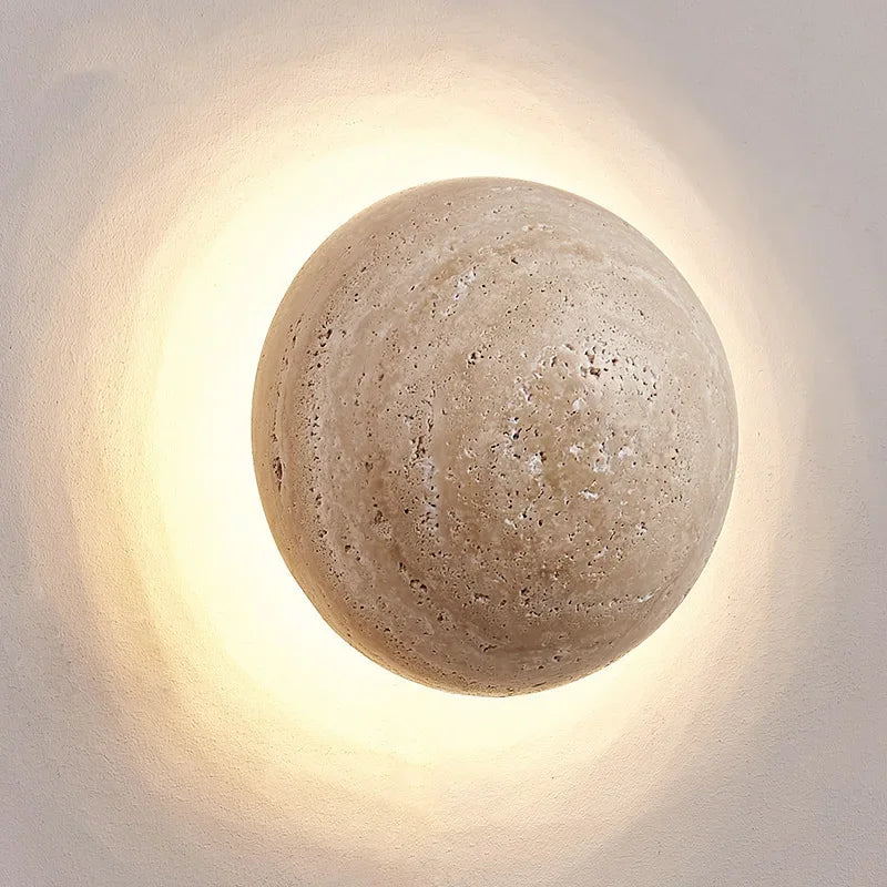Round Stone Wall Mounted LED Sconce for Living Room & Bedroom