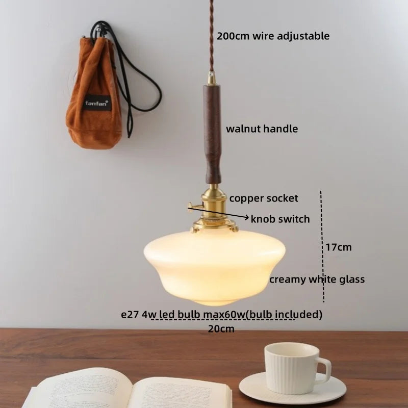 Walnut Glass Pendant Lamp: Nordic LED Hanging Light Fixture for Dining Room, Bedroom, Bar