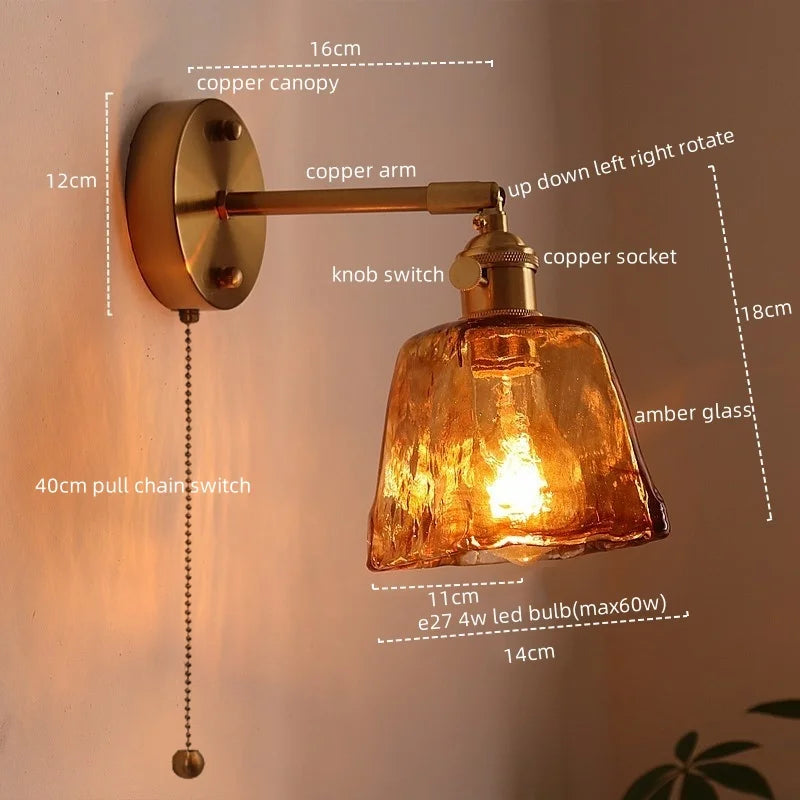Modern Copper Glass LED Wall Light for Home Decor & Restaurant