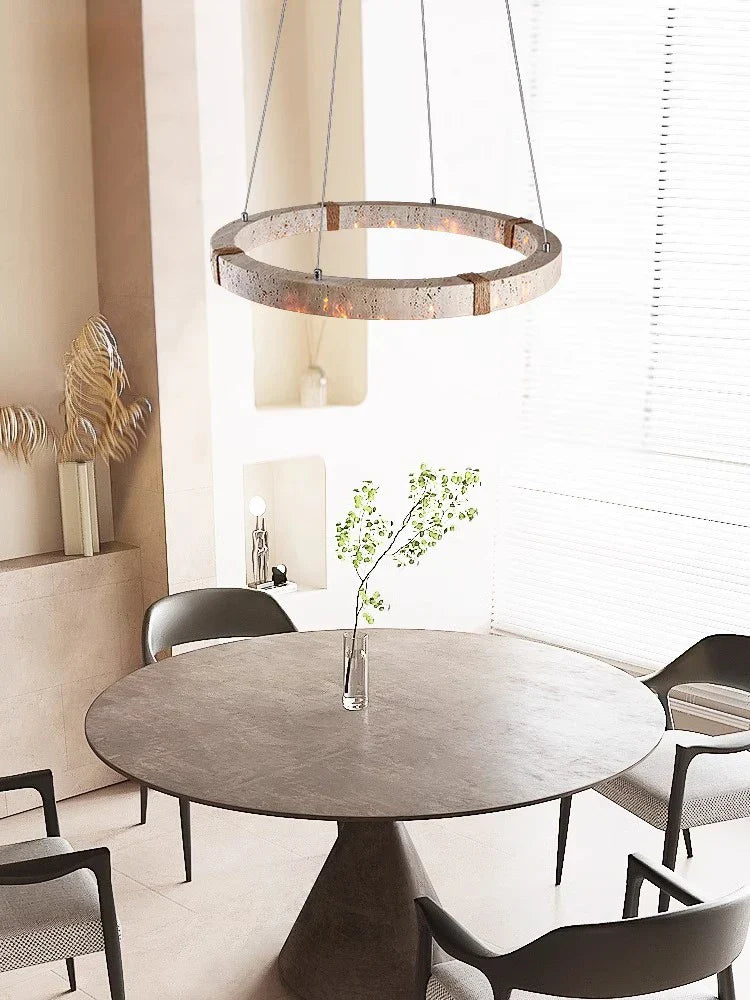 LED Natural Stone Round Linear Chandelier - Dimmable, Ceiling Hanging Lamps
