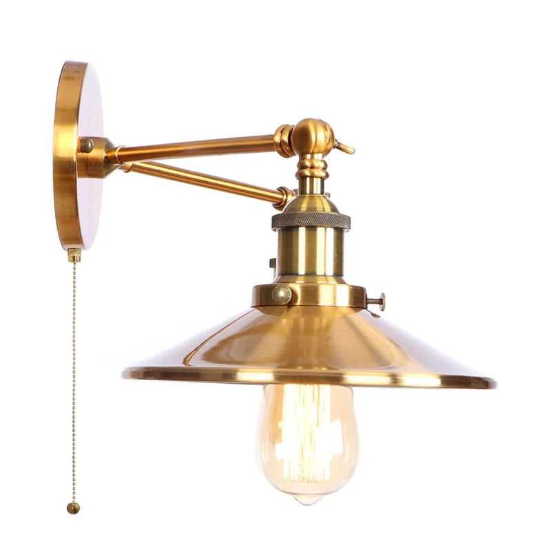 Vintage Gold Industrial Wall Lights with Pull Chain Switch and 2 Heads