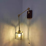 Cube Glass LED Wall Sconce Walnut Wood 2 Arms Rotatable Mirror Light
