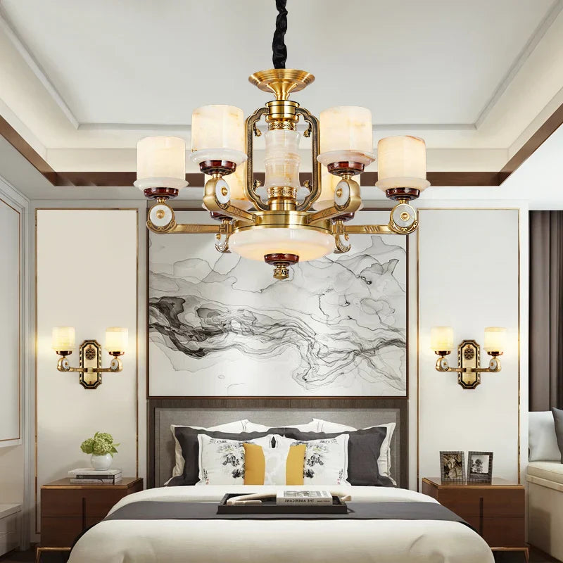 All Copper Jade Chandelier, Modern Chinese Style for Living Room, Bedroom, Dining Room.