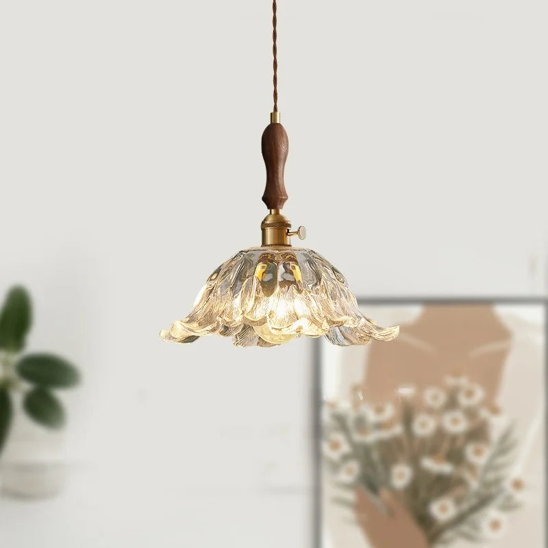 Glass LED Pendant Lamp Petal Lampshade for Bedroom Living Dining Room