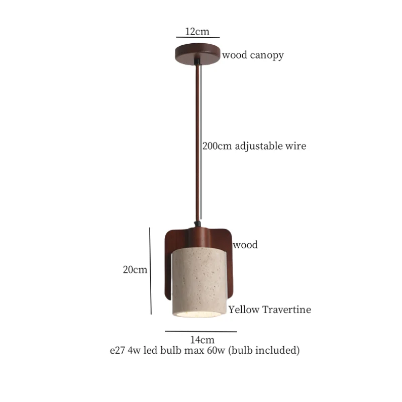 Wood Yellow Travertine LED Pendant Lights for Home Decor & Cafe