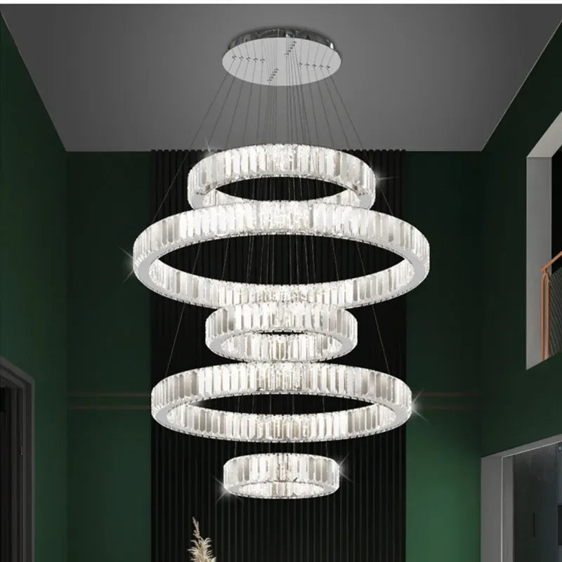 Luxury K9 Crystal Pendant Lights | Dimmable LED Circles Hanging Lamp