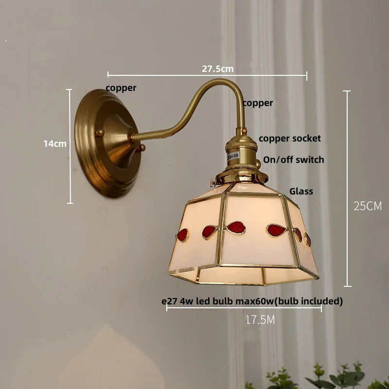 Green Glass LED Wall Sconce Copper Knob Switch Vintage Loft Stair Light