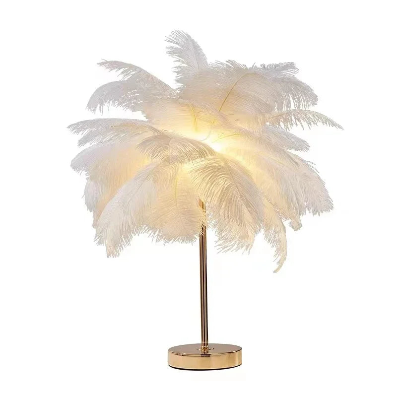Nordic Ostrich Feather Table Lamp: Romantic Pink White Bedside Wedding Light