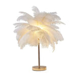 Nordic Ostrich Feather Table Lamp: Romantic Pink White Bedside Wedding Light