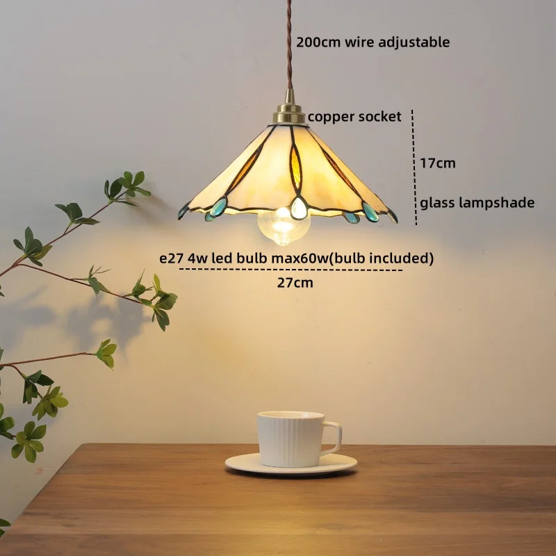 Amber Glass LED Pendant Light - Nordic Modern Copper Suspension Luminaire for Home