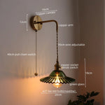 Copper Glass Pull Chain LED Wall Sconce for Indoor Living Room Stairway Lighting
