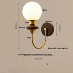 Wood Glass LED Wall Sconce Pull Chain Switch Bathroom Vanity Light