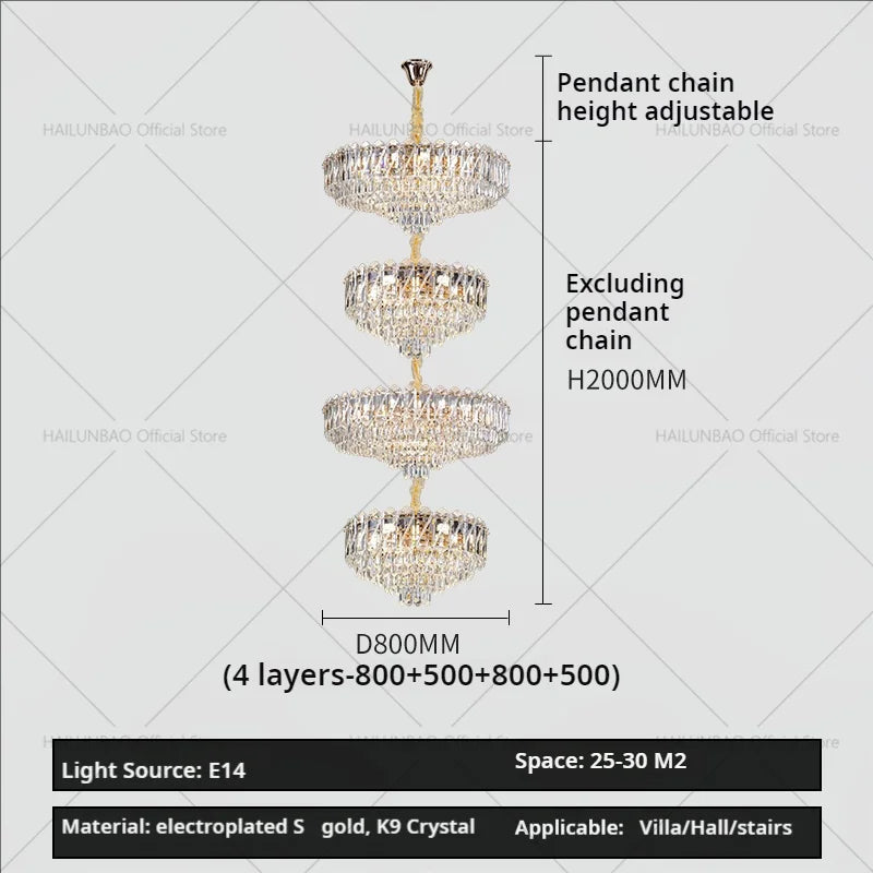Crystal Duplex Chandelier: New Light Luxury Post-Modern Hall Lighting for High Living Room