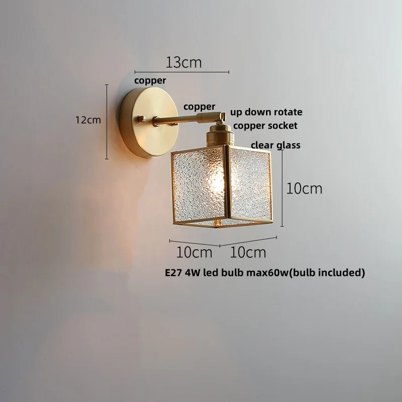 Glass LED Wall Light with Pull Chain Switch, Rotating Japanese Style Bedside Lamp