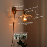 LED Glass Copper Wall Sconce Pull Chain Switch Lamp for Bedroom Living Room