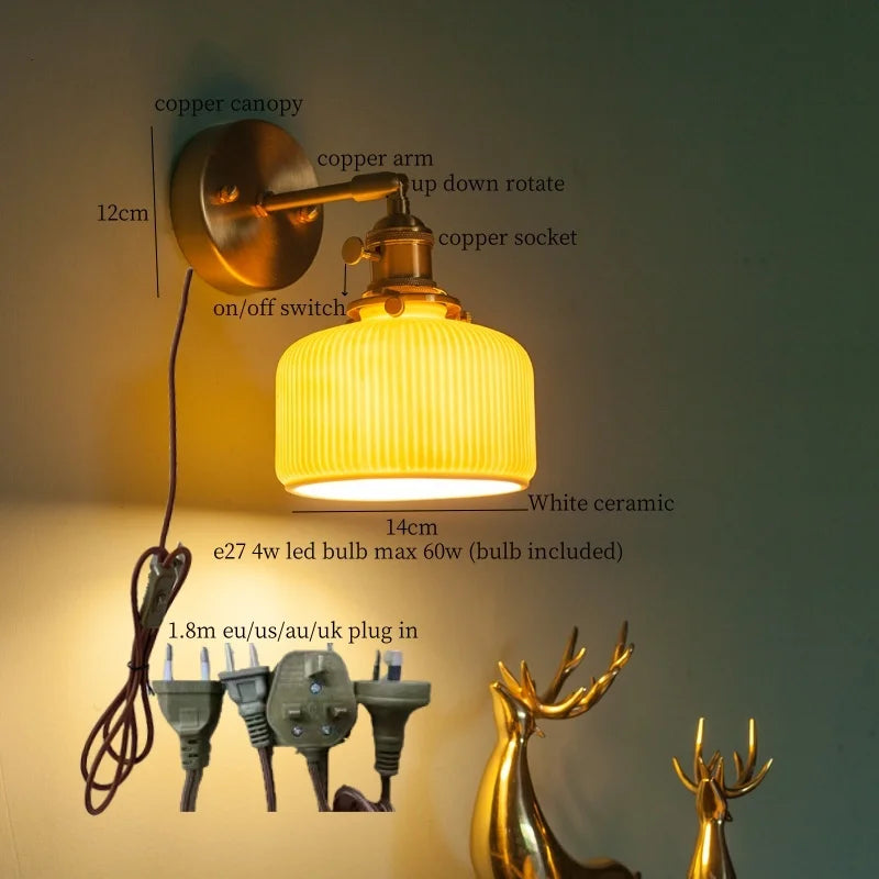 Nordic Modern LED Wall Lamps Copper Arm Ceramic for Home Decor