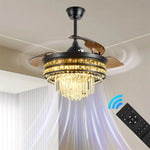 Crystal Fandelier Ceiling Fan with Retractable Chandelier & Invisible Blades