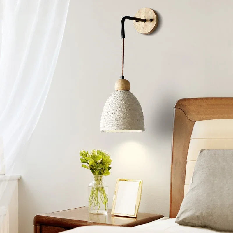 Modern Cement Lampshade LED Wall Lights with Pull Chain Switch - Adjustable Bedside Lamp
