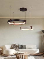 Stone Wood Ring LED Chandelier for Foyer Bedroom