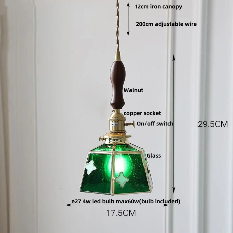 Walnut Wood Glass Pendant Lights LED Vintage Loft Kitchen Living Room Lighting