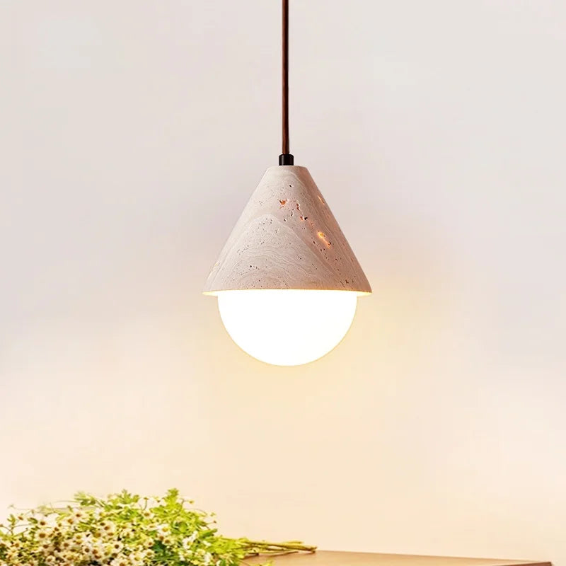 Afralia™ Creative Stone LED Pendant Light Yellow Travertine Nordic Minimalism Hanging Lamp