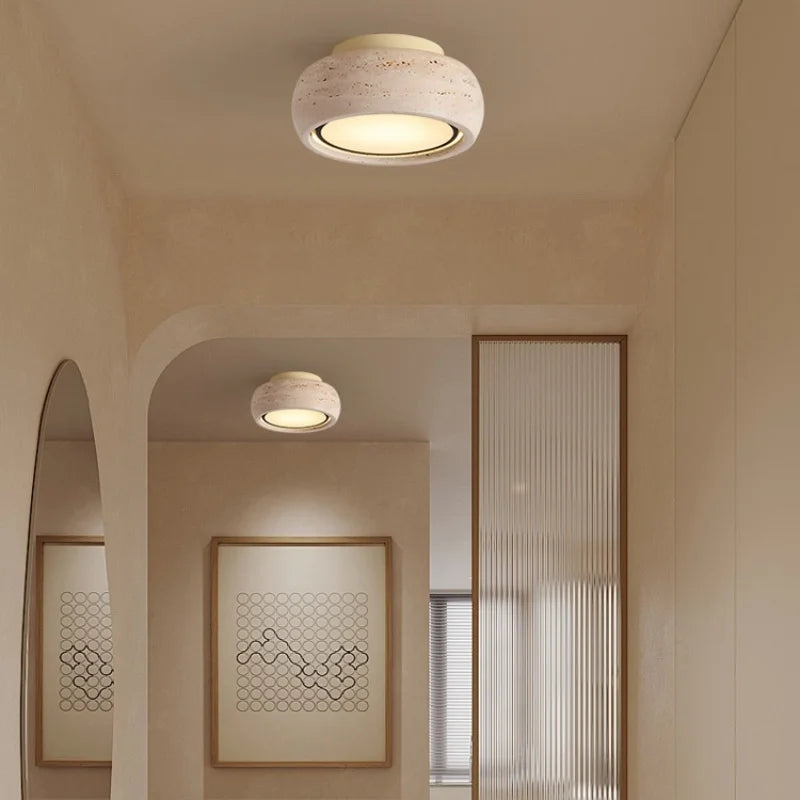 LED Yellow Travertine Flush Mount Ceiling Light Fixtures