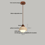 Yellow Travertine Wood Canopy Pendant Lights - Japanese Style Adjustable Globe LED Hang Lamp
