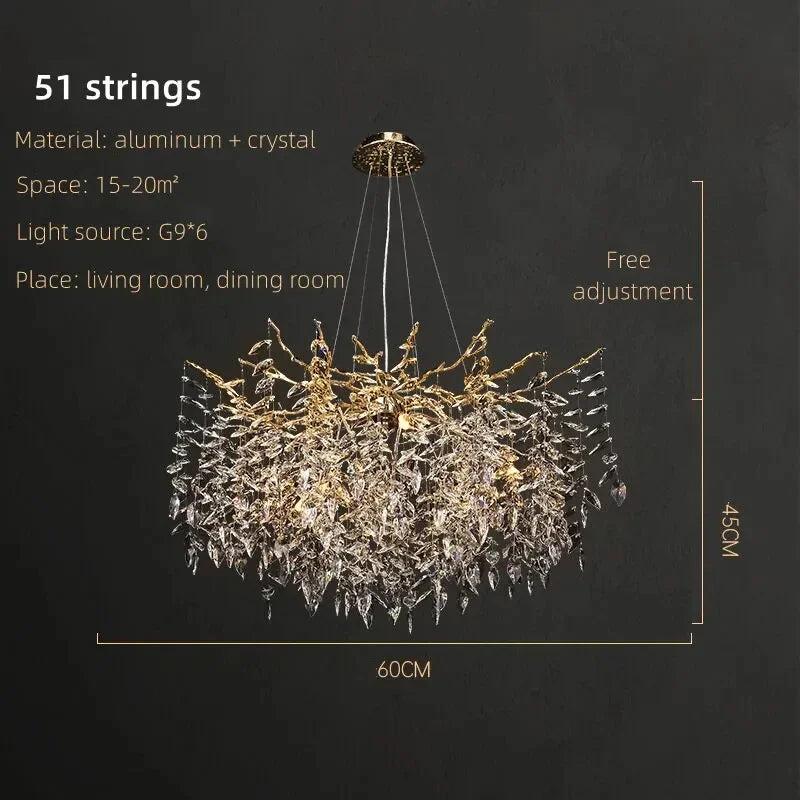 Luxury Crystal Chrome Chandelier Silver Gold LED Tree Branch Chandelier for Living Dining Room