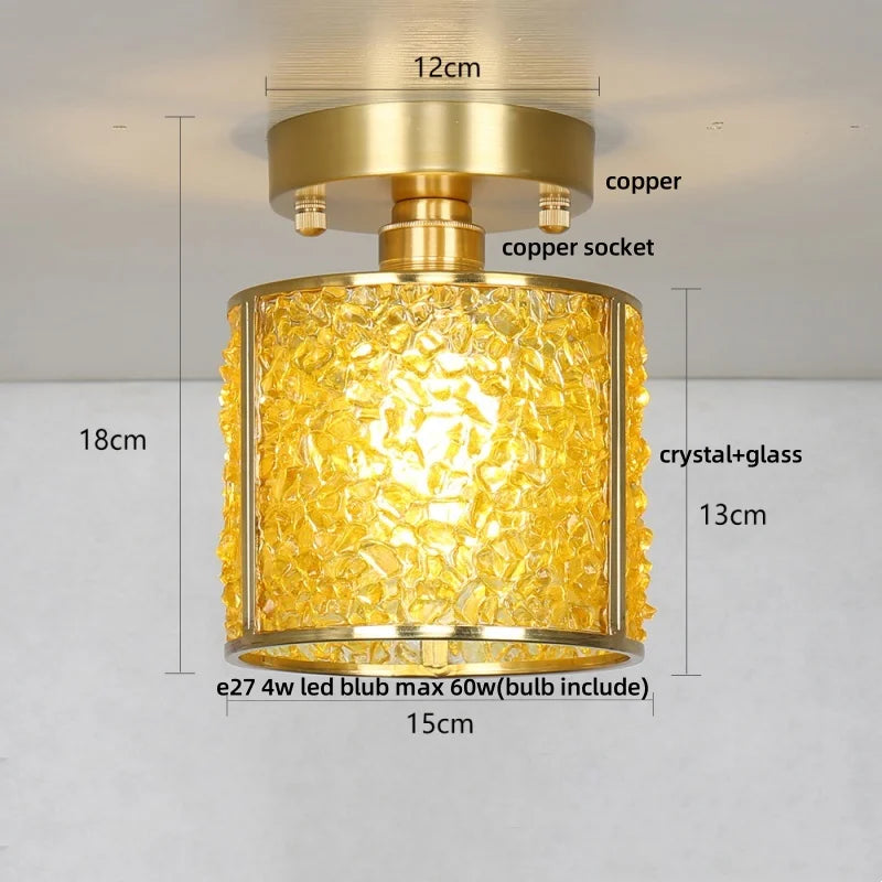 Copper Canopy LED Ceiling Light Glass Crystal Nordic Modern Decor for Home