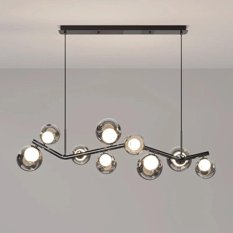 Afralia™ Glass Globe Black Led Pendant Chandelier - Nordic Style Dining Room Decor