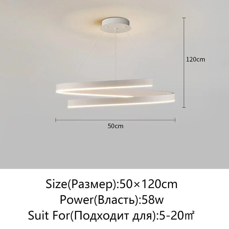 Black/White Spiral Chandelier for Living Dining Kitchen. Trendy Round Indoor Lighting Fixture.
