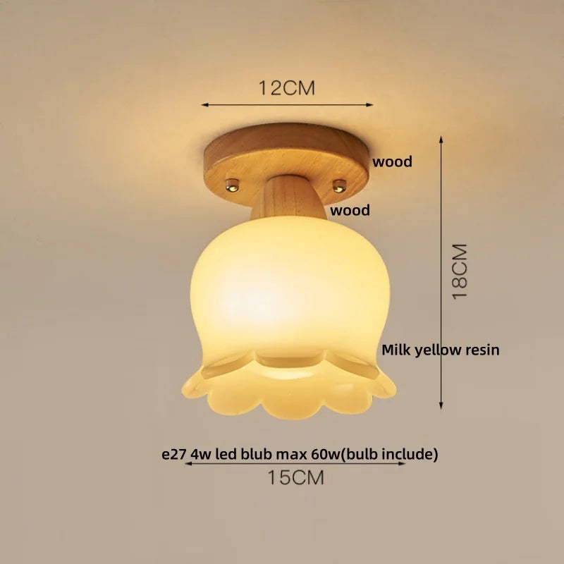 Wood LED Ceiling Light Milk Yellow Resin Plafond Lamp Modern Nordic Decor