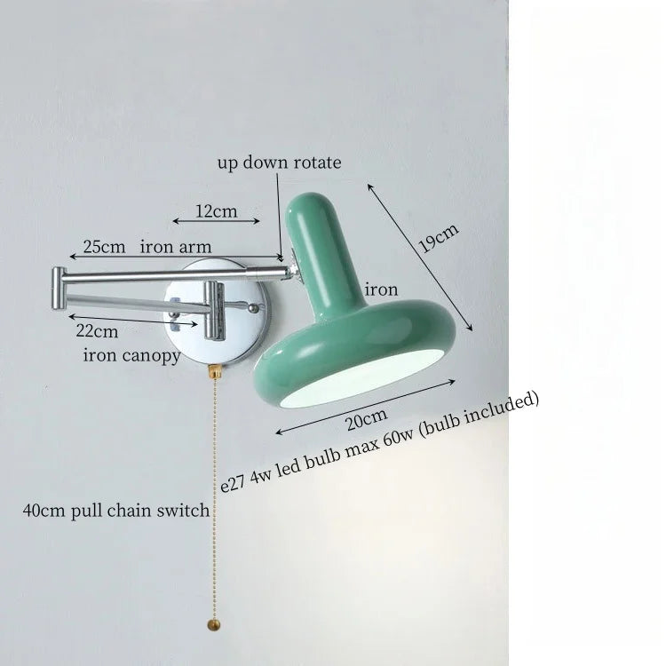 Swing Arm LED Wall Lamp Cream for Living Room Bedside Mirror Light