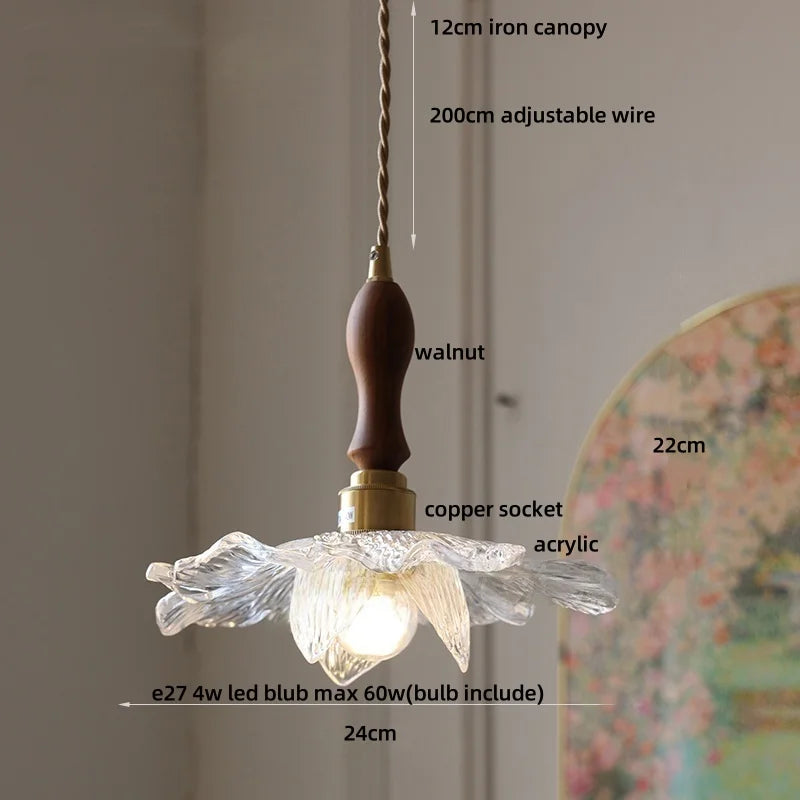 Afralia™ Walnut Wood LED Pendant Lamp Coffee Bar Kitchen Simple Nordic Acrylic Hanging Lights