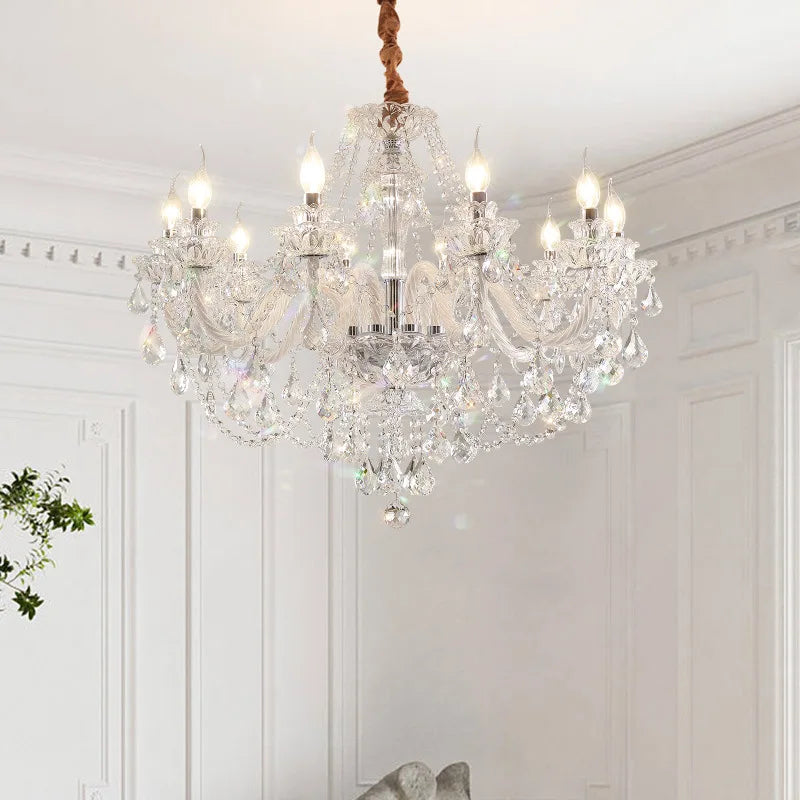 White Glass Chandelier with LED Lights for Living Room and Bedroom