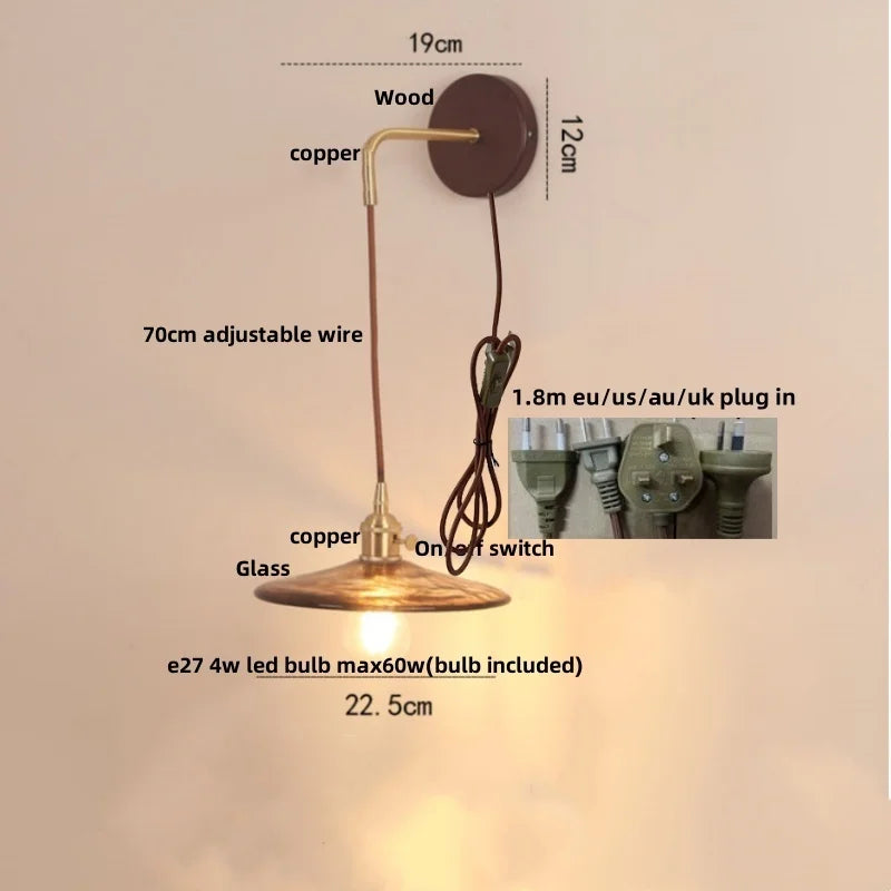 Modern LED Wall Sconce Copper Glass Stair Light Fixture