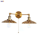 Industrial Retro LED Wall Lamp with Two Heads and Pull Chain Switch