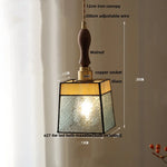 Walnut Wood LED Pendant Light Fixture with Colorful Glass Hang Lamp